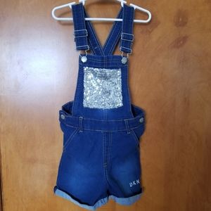 DKNY Blue Denim Sequin Short Overalls Girl’s Size 7